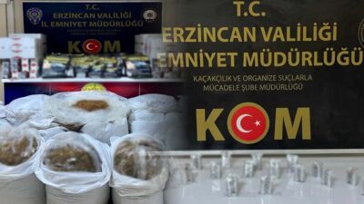 Erzincan İl Emniyet Müdürlüğü’nün kaçakçılık operasyonunda 111 bin dal makaron,
