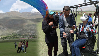 Engelliler Haftası kapsamında düzenlenen etkinlikte, özel genç kızlar yamaç paraşütü