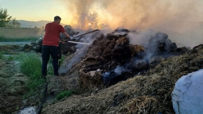 Erzincan’da meydana gelen olayda, bir evin bahçesinde bulunan saman yığınında