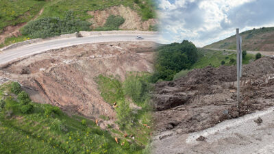 Erzincan-Kelkit karayolunun Pösge Dağı mevkiinde kışın meydana gelen çöküntü sonrası