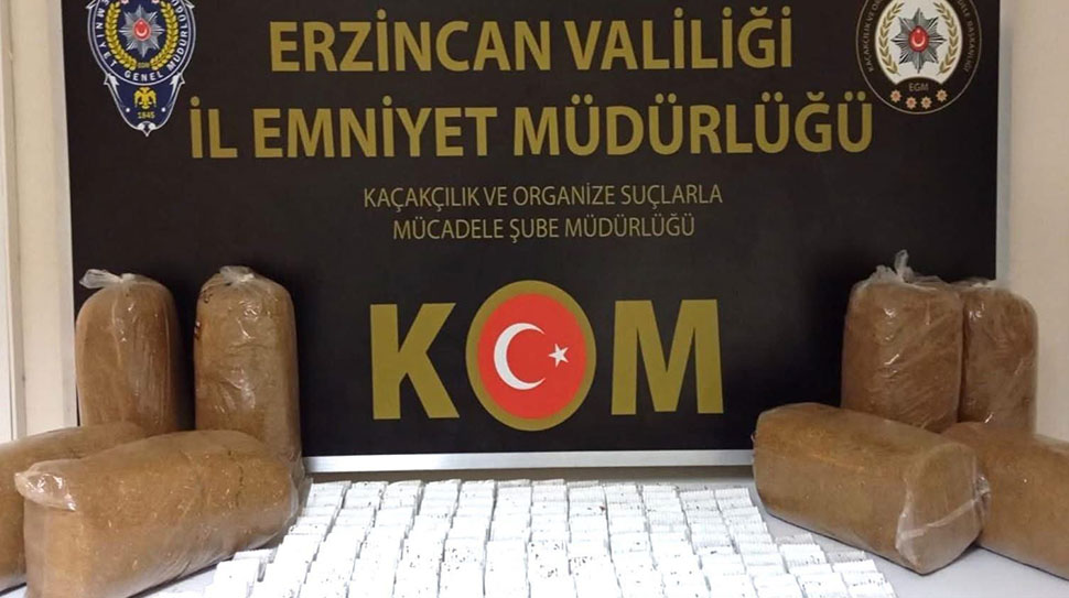 Erzincan Emniyeti’nin düzenlediği operasyonda 3.800 dal doldurulmuş makaron ve 40