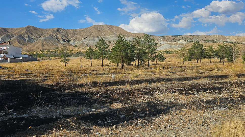Erzincan’da bir arazide çıkan yangın itfaiye ekipleri tarafından kısa sürede
