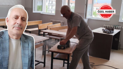 40 yıllık öğretmen Emrah Kardeş, görev yaptığı okullarda sıraları kendi