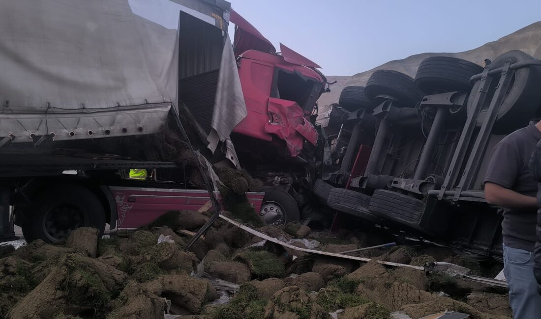 Erzincan’da seyir halindeki 2 tırın çarpışması sonucu meydana gelen kazada