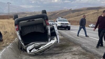 Erzincan’da kontrolden çıkan hafif ticari aracın takla attığı kazada, aynı
