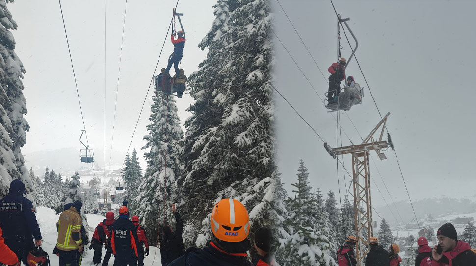 Bursa’nın kış turizm merkezi Uludağ’da meydana gelen telesiyej arızasında mahsur