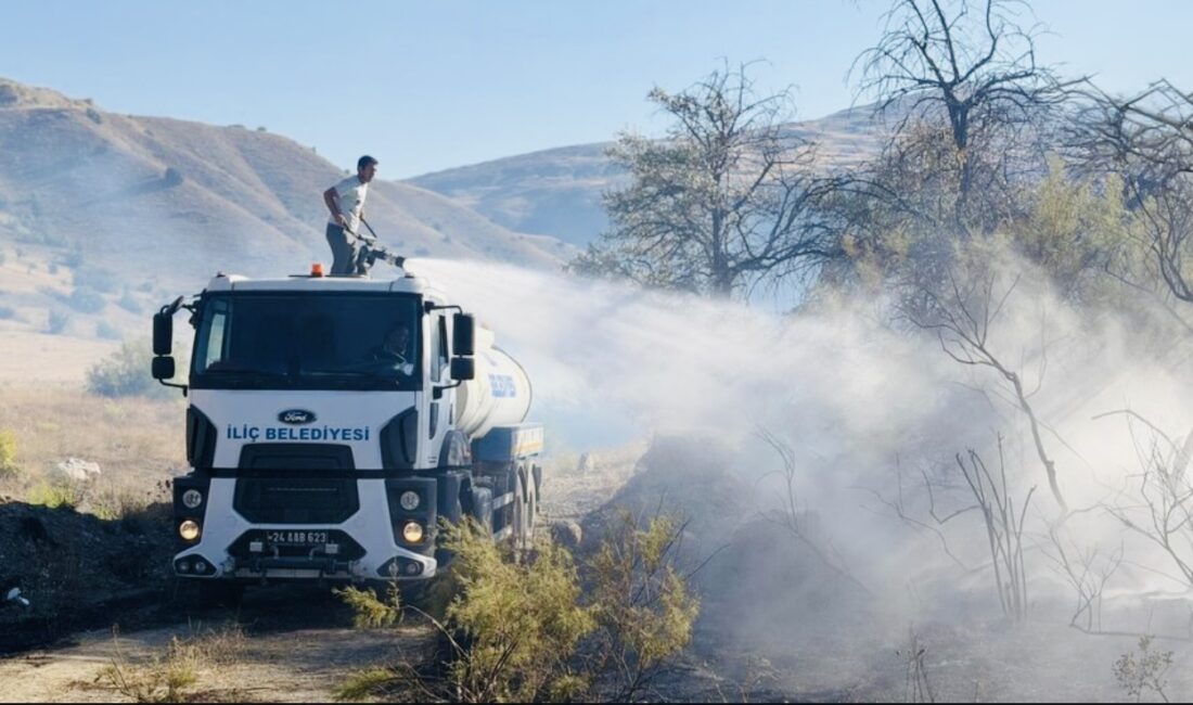 Erzincan’ın İliç ilçesine bağlı Çayyaka köyünde çıkan tarım arazisi yangını,